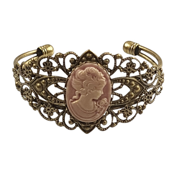 Unbranded Jewelry - Vintage Cuff Bracelet Pink Stone Gold Tone Jewelry